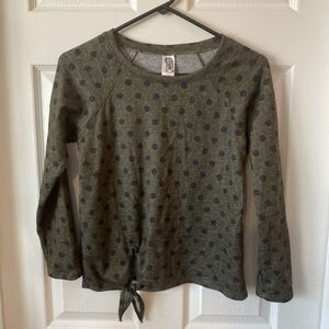 Erge Women’s Sweater Size Large Cropped Polka Dot Green Pullover Tied USA Made